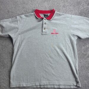 Vintage Indiana Hoosier IU Pro Edge Men's Large Gray Short Sleeve Polo Cotton